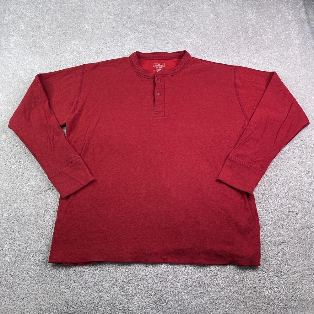 LL Bean‎ Shirt Mens XL Red River Driver Henley Thermal Wool Blend Double Layer